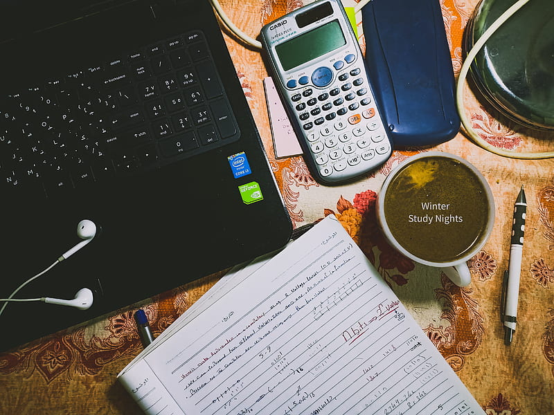 Studying with coffee, study, working, hard, calculator, laptop, room, set  up, HD wallpaper | Peakpx