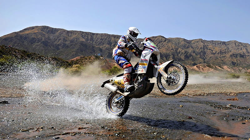 Dakar Rally, stream, off road, mud, Rally, outdoors, motorcycle, Dakar, sand, sport, water, rider, dirt bike, river, HD wallpaper