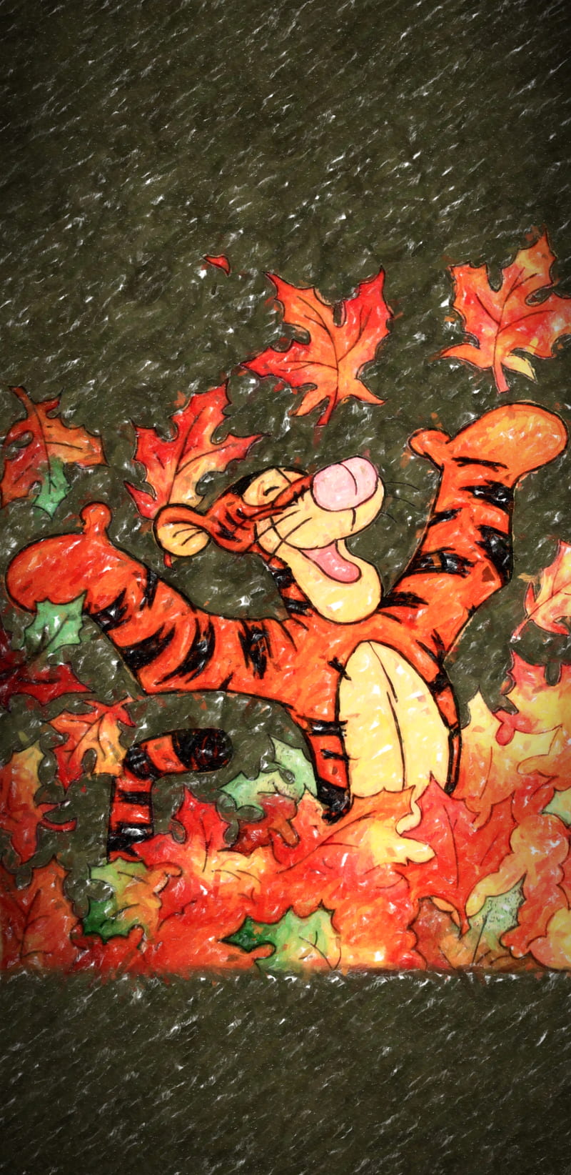 Fall Leaves Tigger, 100 acre wood, autumn, thanksgiving, winnie the pooh, HD phone wallpaper