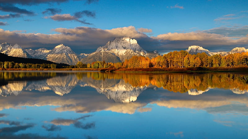 Grand Teton National Park, forest, autumn, park, reflection, clouds ...