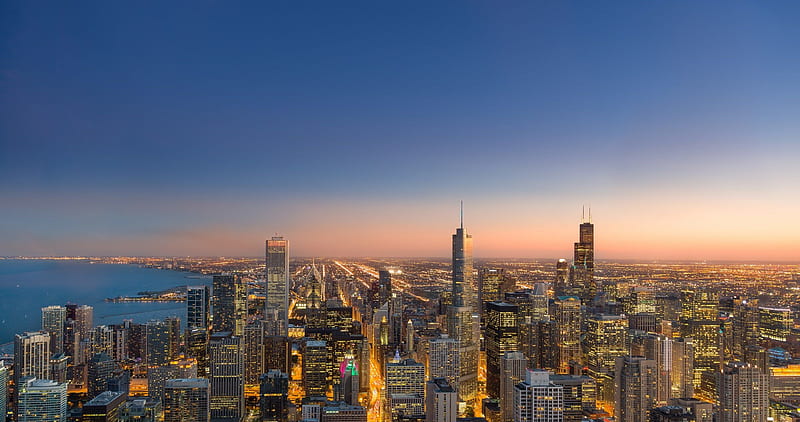Chicago skyline at dusk city Chicago skyscrapers skyscraper dusk  night HD wallpaper  Peakpx
