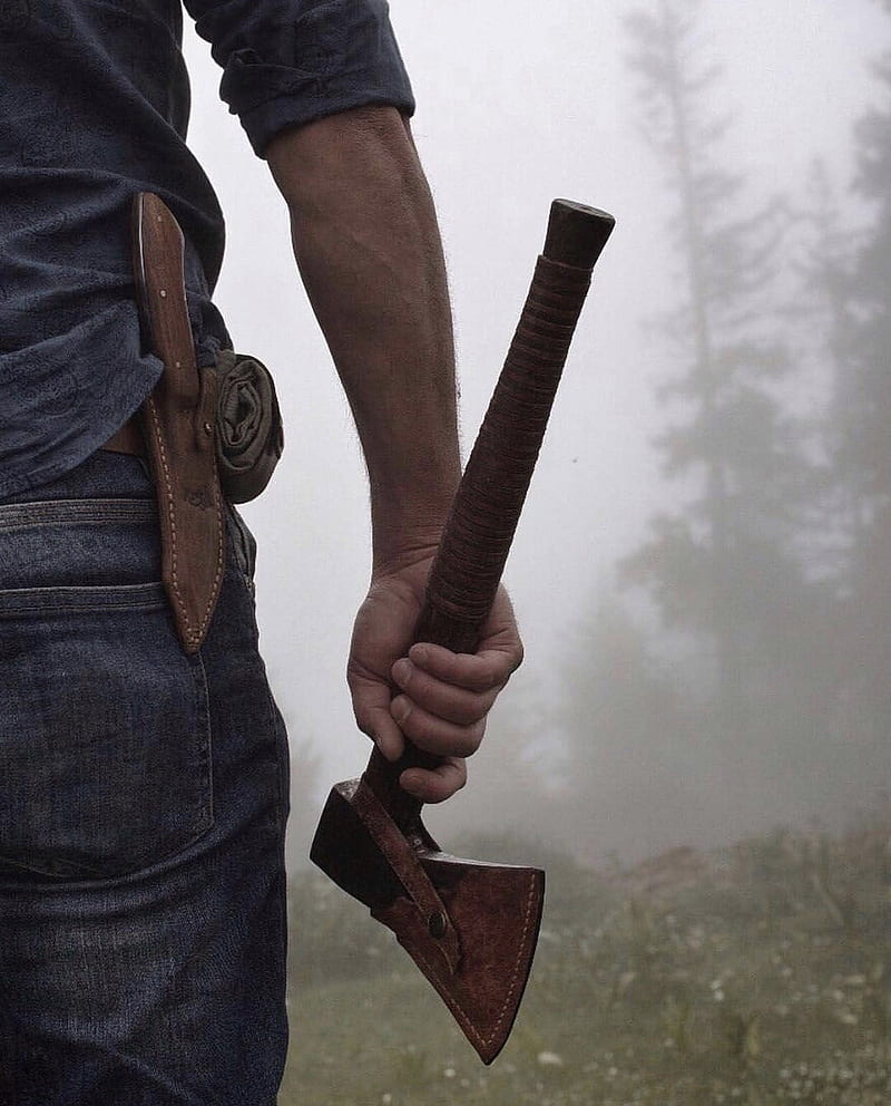Woodsman, axe, foggy, outdoors, woods, HD phone wallpaper