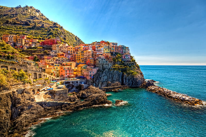 Beautiful Manarola , Italy, ocean, bella, bonito, sky, manarola, blue, italy, HD wallpaper
