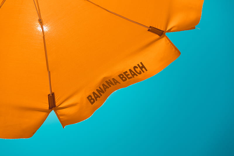 orange banana beach-printed umbrella, HD wallpaper