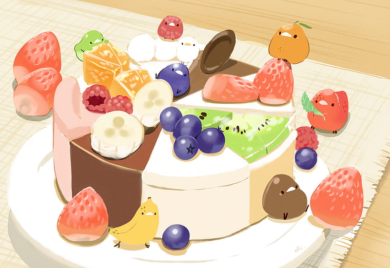 Anime, Original, Animal, Bird, Food, Fruit, HD wallpaper