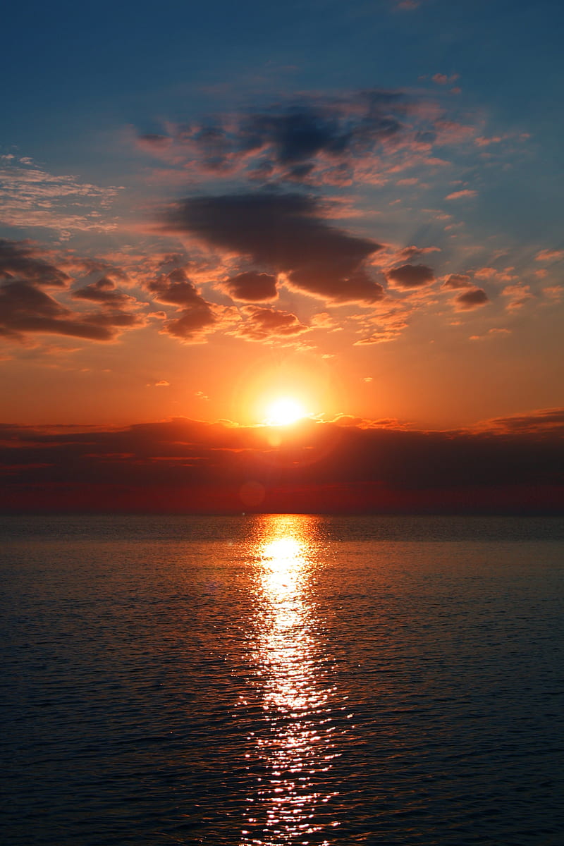 Calm Blue Sea During Golden Hour, HD phone wallpaper