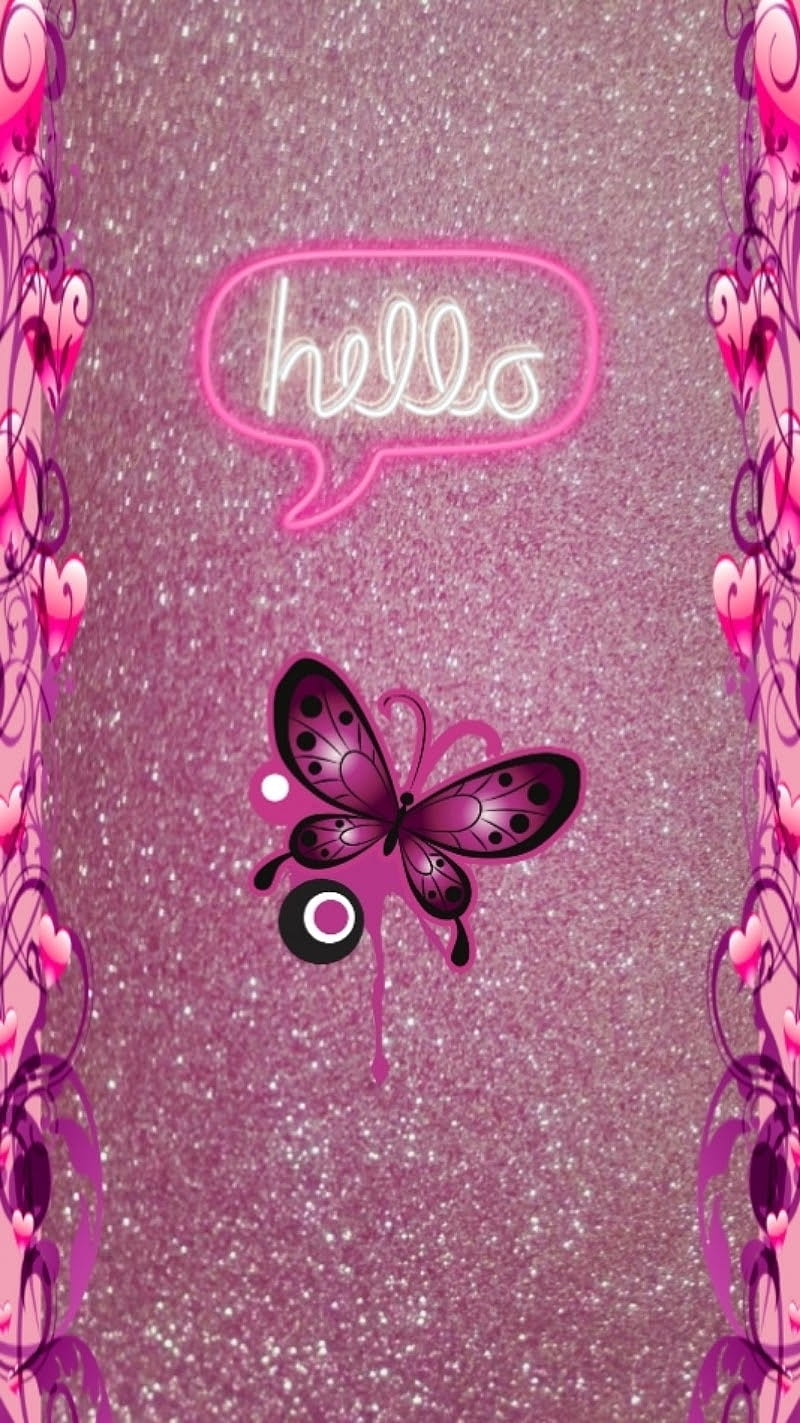 Hello butterfly, glittery, pink, sparkly, HD phone wallpaper | Peakpx