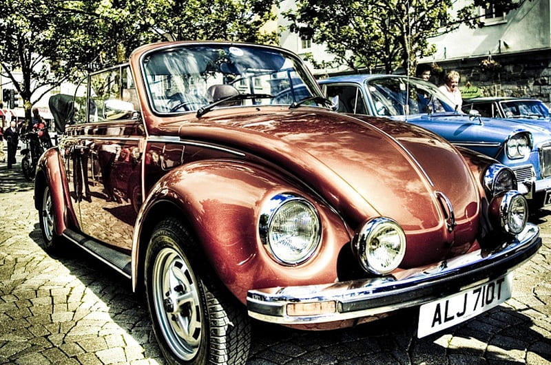 VW Beetle, soft top, retro, beetle, coupe, vw, drop top, herbie, vintage, HD wallpaper