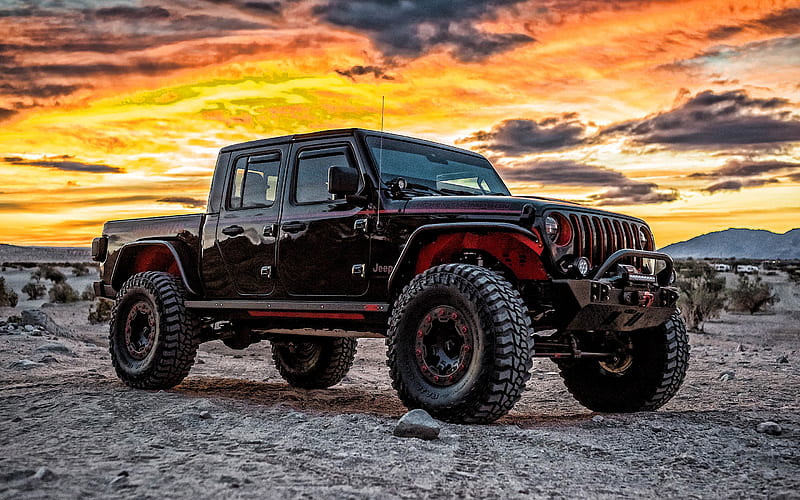 2020, Jeep Gladiator, Mickey Thompson, front view, black SUV, new black Gladiator, tuning Gladiator, american cars, Jeep, HD wallpaper