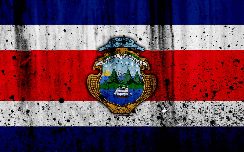 Costa Rican flag grunge, North America, flag of Costa Rica, national symbols, Costa Rica, coat of arms Costa Rica, Costa Rican national emblem, HD wallpaper