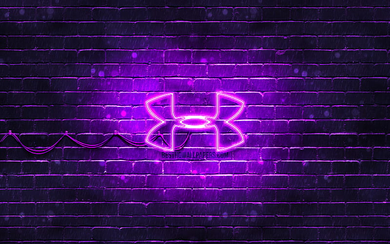 Under Armour violet logo violet brickwall, Under Armour logo, sports brands, Under Armour neon logo, Under Armour, HD wallpaper
