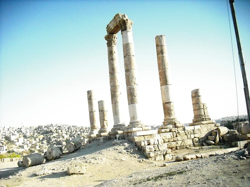 on the top, roman, jordan, ruins, history, amman, HD wallpaper