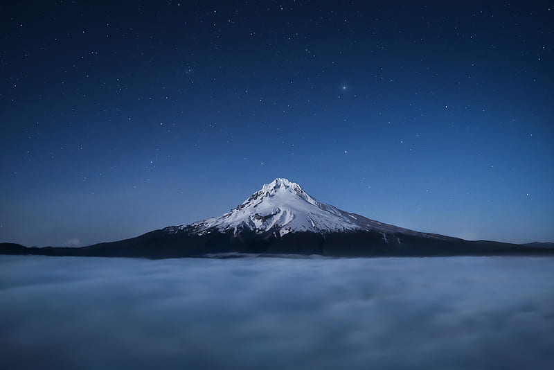 Mount Hood Above The Clouds At Night, HD wallpaper