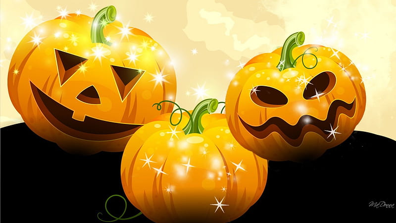 Pumpkin Fever, stars, carved, All Hallows Eve, shine, sparkle, spooky, October, scary, Halloween, jack-o-lanterns, pumpkins, HD wallpaper