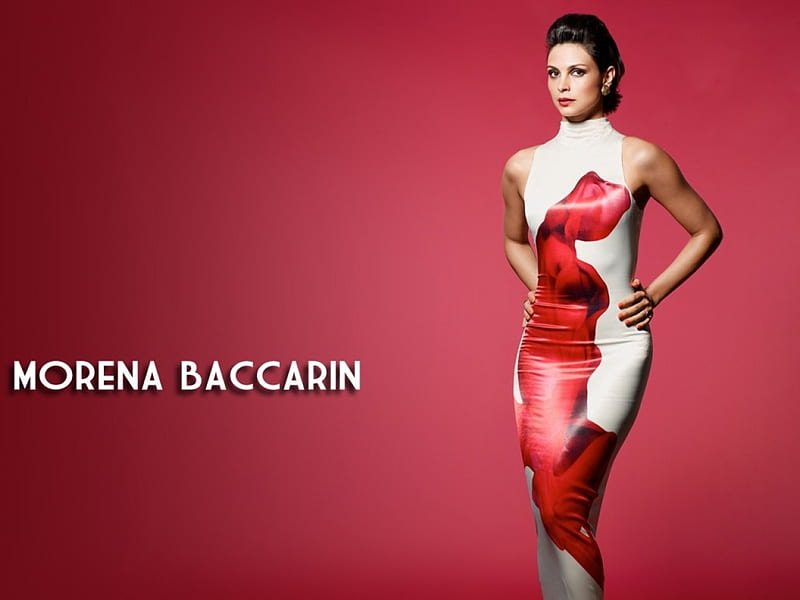 Morena Baccarin, red, dress, girl, actress, white, woman, HD wallpaper
