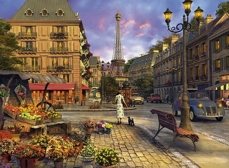 A Walk Through Paris, paitings, art, cool, Paris, beauty, streets, HD wallpaper