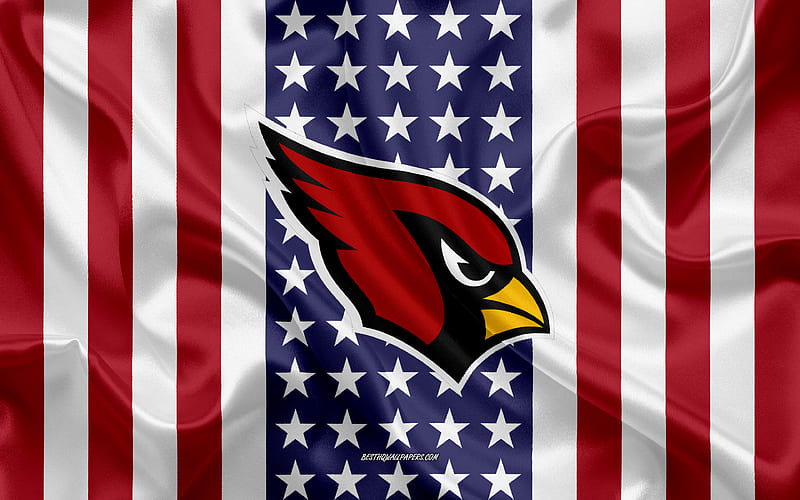 Arizona Cardinals logo, emblem, silk texture, American flag, American football club, NFL, Glendale, Arizona, USA, National Football League, american football, silk flag, HD wallpaper