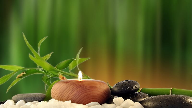 Zen Stones and Bamboo, Spa, Stones, Bamboo, Candle, HD wallpaper