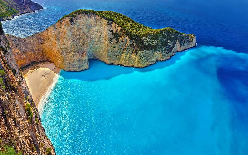 Nature, Beach, Summer, Horizon, , Cliff, Sunny, Azure, Greece, Zakynthos, HD wallpaper