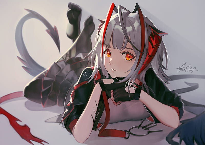 w, arknights, gloves, anime games, lying down Anime, HD wallpaper