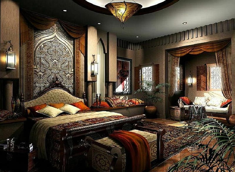 Digital art bedroom., bedroom, interior design, room, style, HD wallpaper