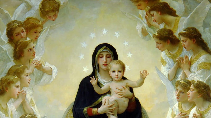 Mary With Baby Jesus, Baby, Angels, Mary, Jesus, HD wallpaper