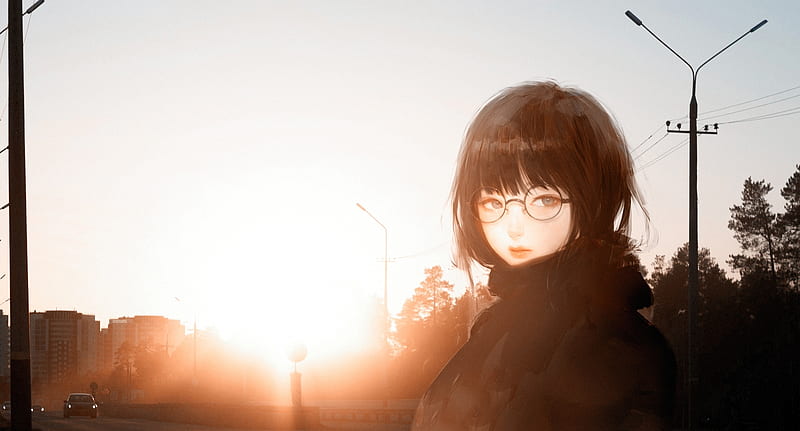anime girl, meganekko, glasses, black hair, Anime, HD wallpaper