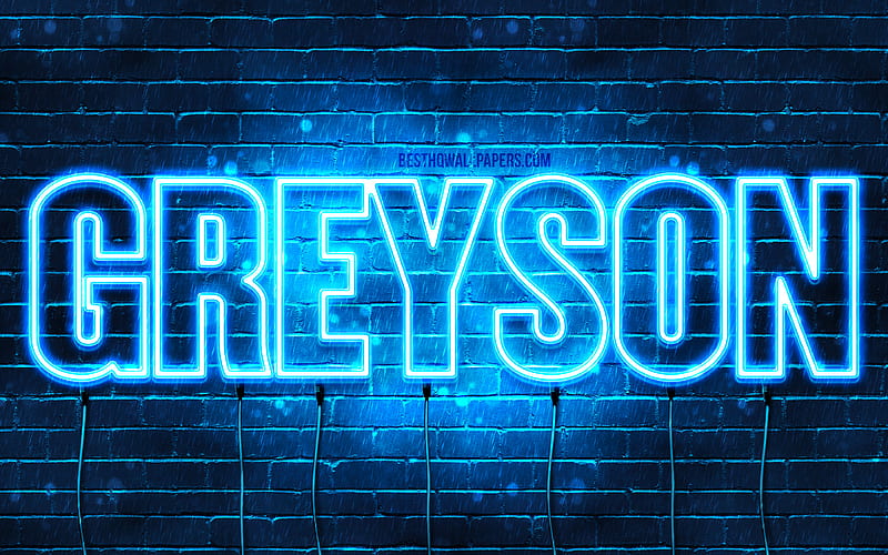Greyson with names, horizontal text, Greyson name, blue neon lights, with Greyson name, HD wallpaper
