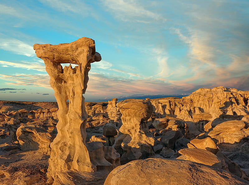 Alien Throne Rock Formations, Valley of... Ultra, United States, New Mexico, Sunset, hoodoos, rock formation, alienthrone, bighoodoo, sanjuancountynewmexico, sonycybershotrx100iii, valleyofdreams, HD wallpaper