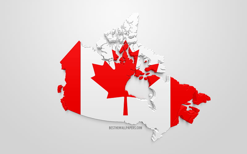 3d flag of Canada, silhouette map of Canada, 3d art, Canadian flag, North America, Canada, geography, Canada 3d silhouette, HD wallpaper