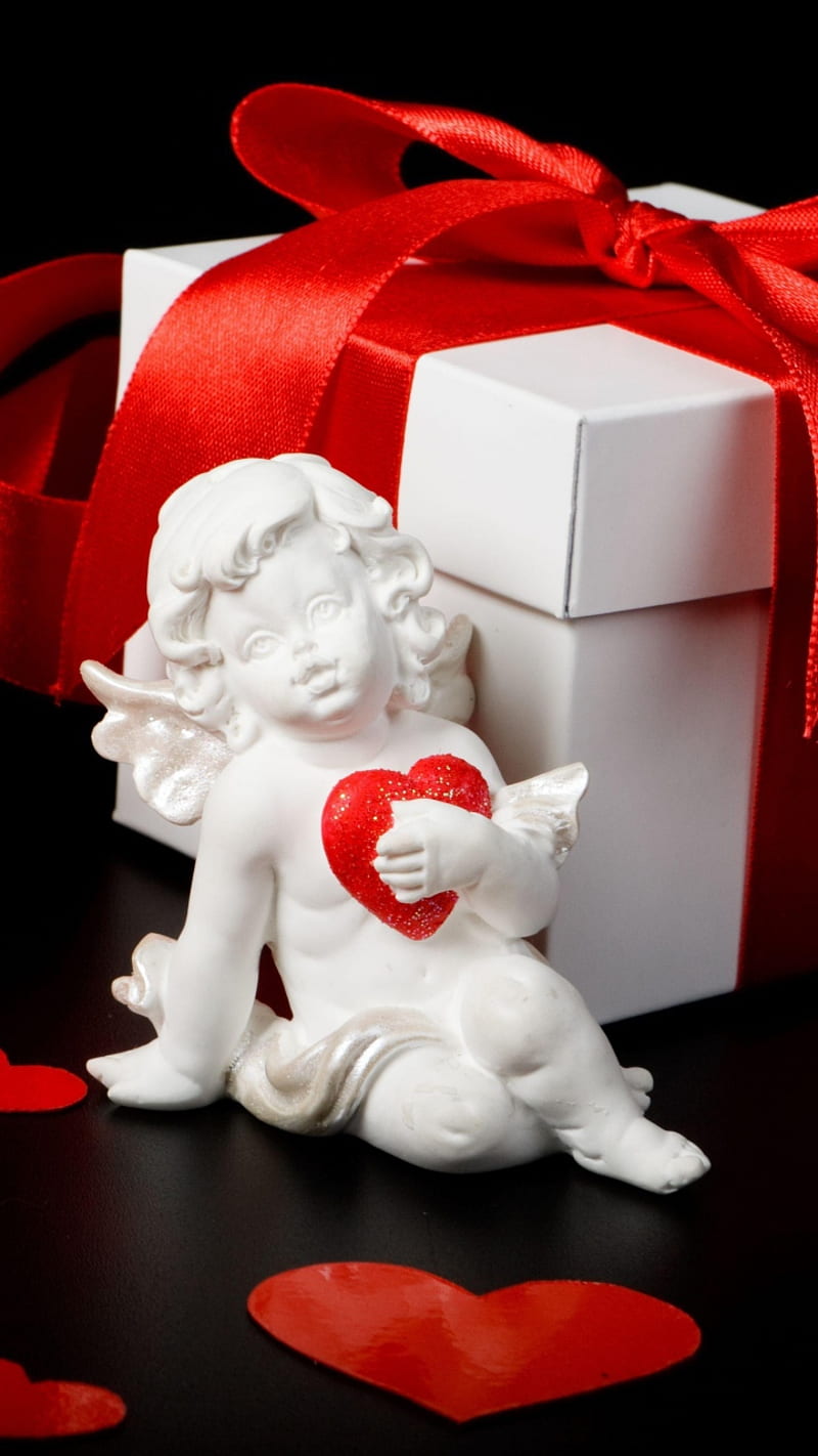 Valentine, cupid, gift, corazones, petals, romance, roses, valentines day, HD phone wallpaper