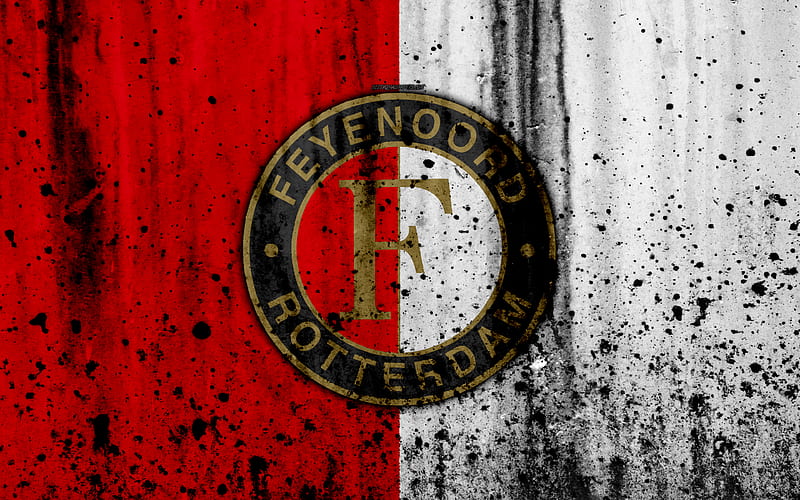 FC Feyenoord Eredivisie, grunge, logo, soccer, football club, Netherlands, Feyenoord, art, stone texture, Feyenoord FC, HD wallpaper