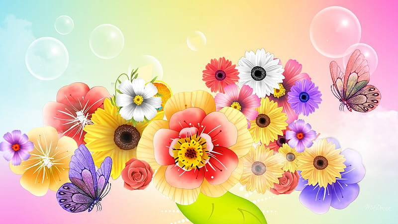 Color of Beauty, pretty, colorful, flowers, fragrant, butterflies, spring, collage, abstract, aroma, butterfly, bright, summer, papillon, flowers, HD wallpaper