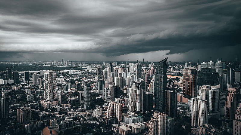 skyscrapers, overcast, cityscape, clouds, buildings, City, HD wallpaper