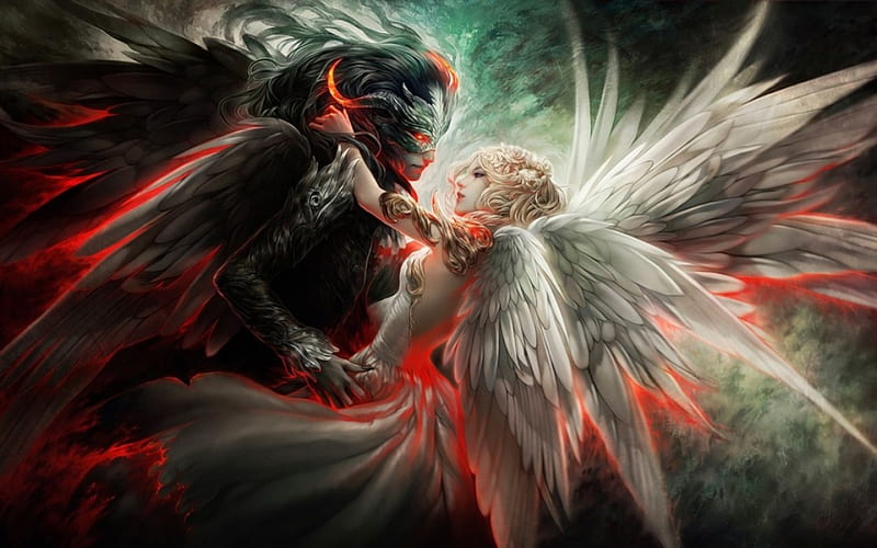 Dance with the Angel, fantasy, Angel, devil, cg, HD wallpaper