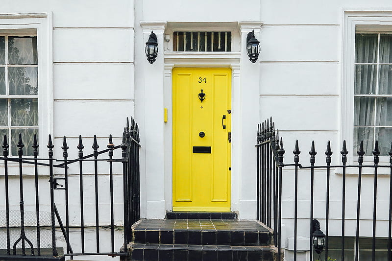 closed yellow door, HD wallpaper