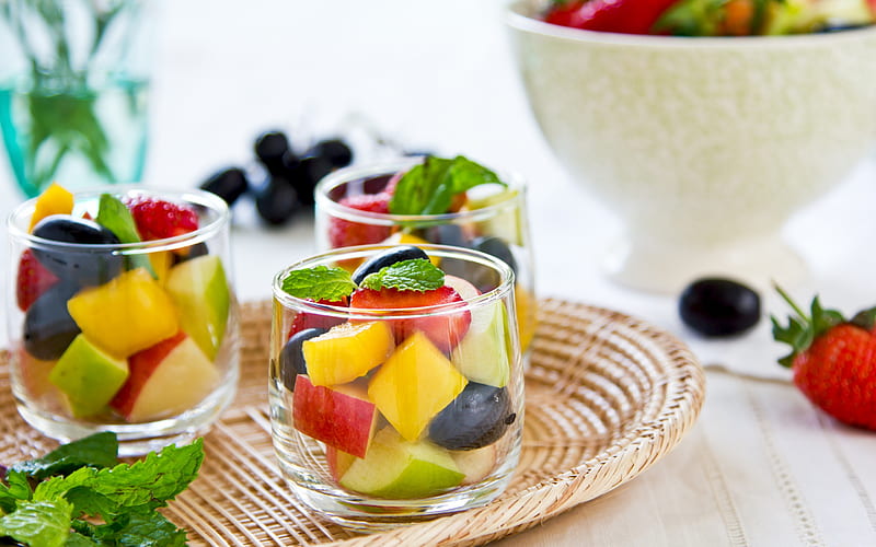 fruit salad, tomorrow, fruit in a glass, food, diet concepts, fruit, HD wallpaper