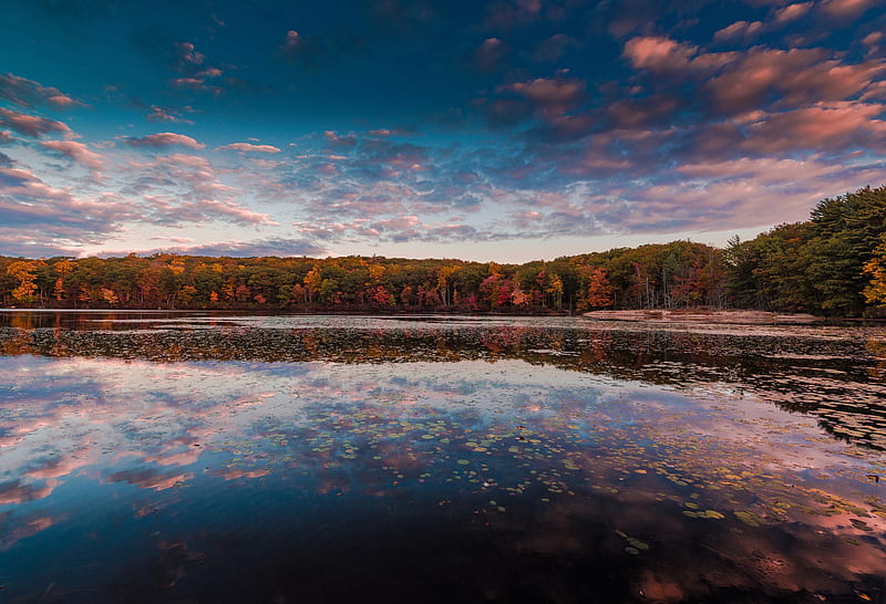 Autumn Clouds Lake Reflection, HD wallpaper