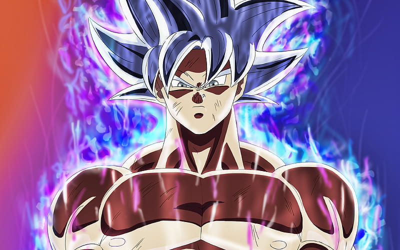 Ultra Instinct Goku violet fire flames, DBS characters, close-up ...