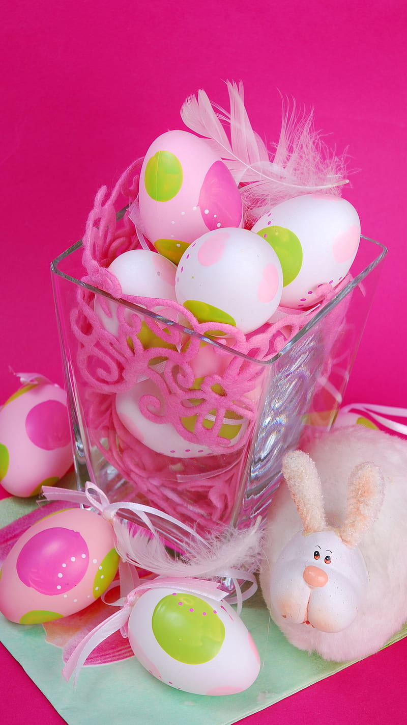 Easter Decoration, bunny, egg, holiday, pink, HD phone wallpaper