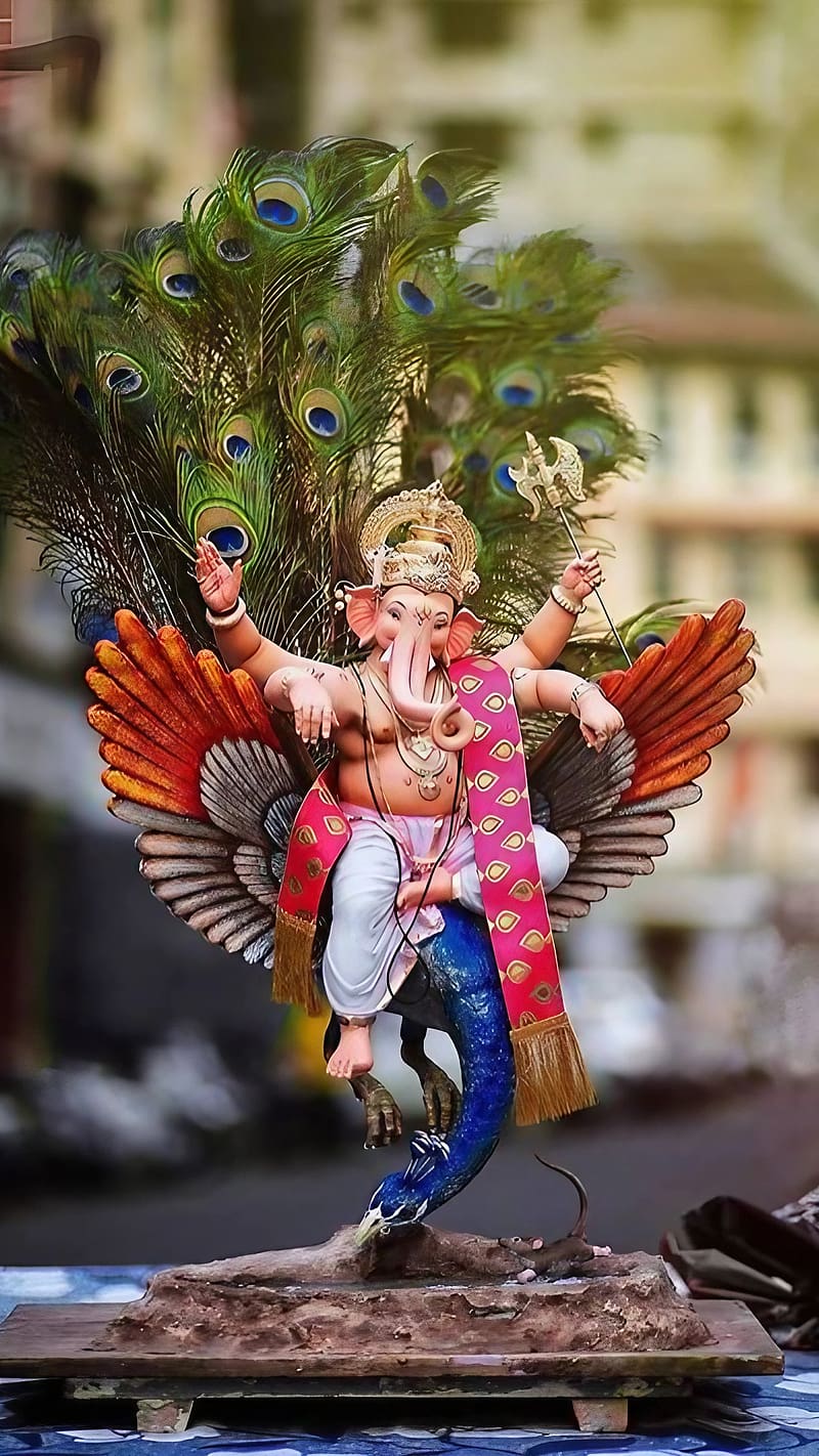 Vighnaharta Shree Ganesh, Shree Ganesh with peacock, lord, bappa, god, bhakti, devtional, HD phone wallpaper