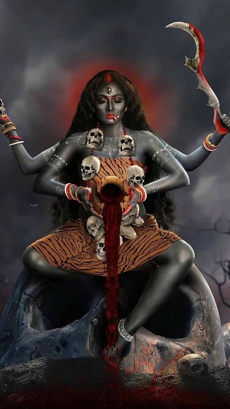 Maa Kali , Dark Clouds Background, goddess, HD phone wallpaper