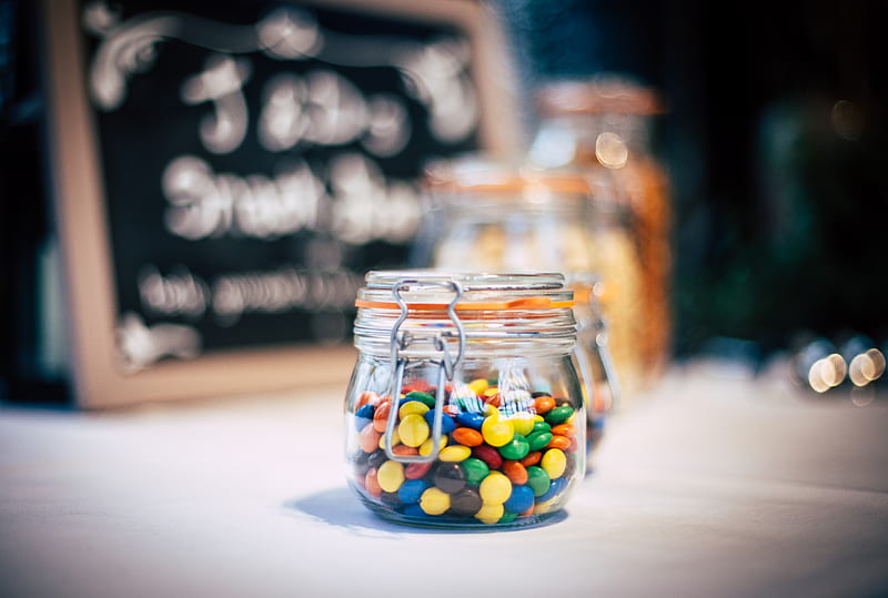 round candies in clear glass jar with clamp lid, HD wallpaper