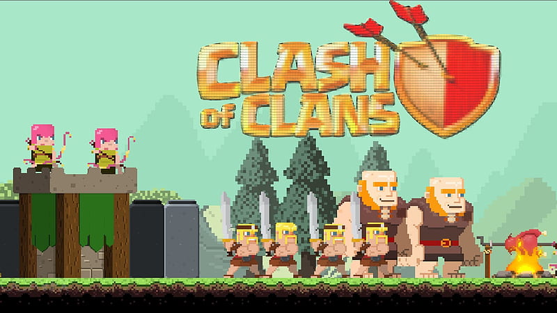 Clash Of Clans 8 Bit Minimalism, clash-of-clans, supercell, games, minimalism, 8-bit, HD wallpaper