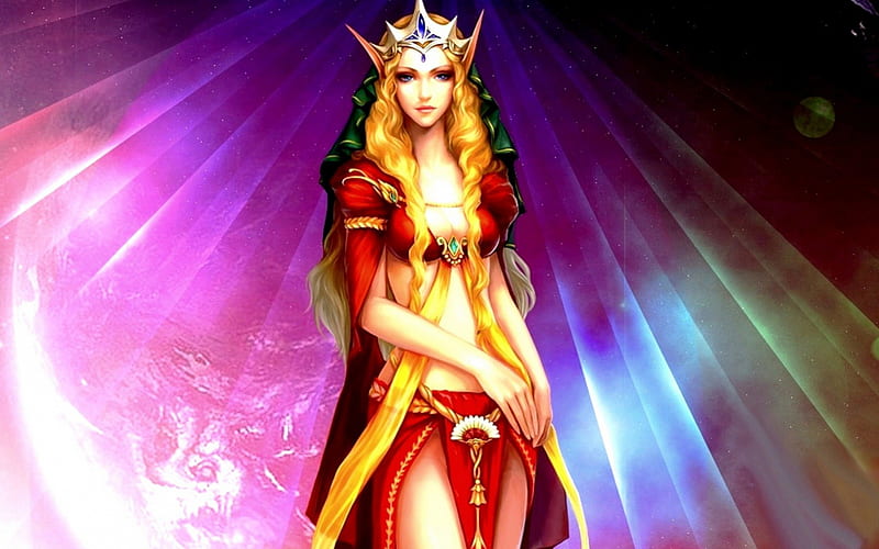 ★Elegant of Angel★, pretty, angels, women, diamond, sweet, beams, splendor, love, face, lovely, lips, jewelry, cute, cool, Elf, rays, crown, aura, eyes, colorful, dress, red dress, bonito, elegant, accessories, hair, fairies, girls, light, gorgeous, female, colors, Fantasy, HD wallpaper