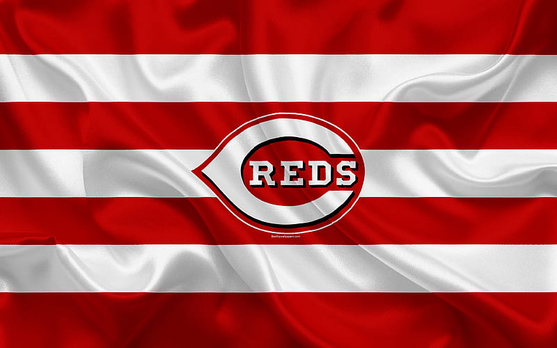 Cincinnati Reds logo, silk texture, American baseball club, red white flag, emblem, MLB, Cincinnati, Ohio, USA, Major League Baseball, HD wallpaper