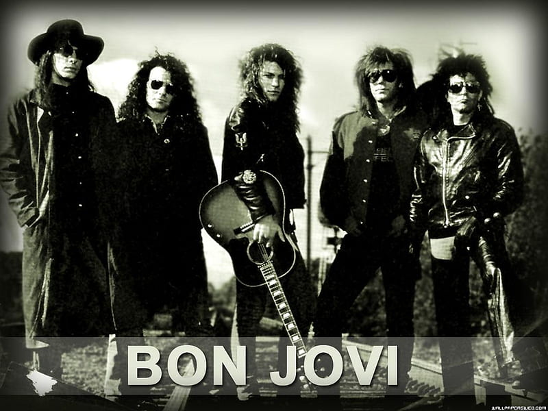 Bon Jovi, bass, music, band, metal, microphone, guitar, rock n roll, drums, speakers, 80s, big hair, HD wallpaper