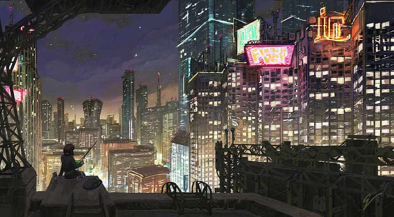 Night, City, Skyscraper, Building, Neon, Sci Fi, Futuristic, HD wallpaper