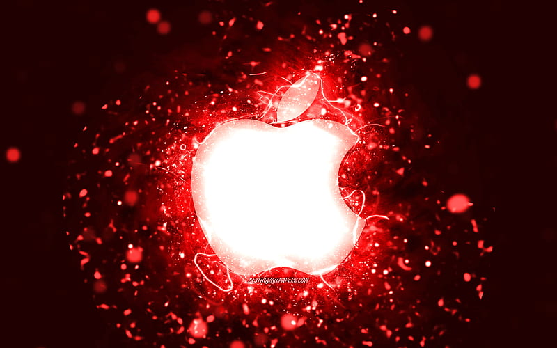Apple red logo red neon lights, creative, red abstract background, Apple logo, brands, Apple, HD wallpaper