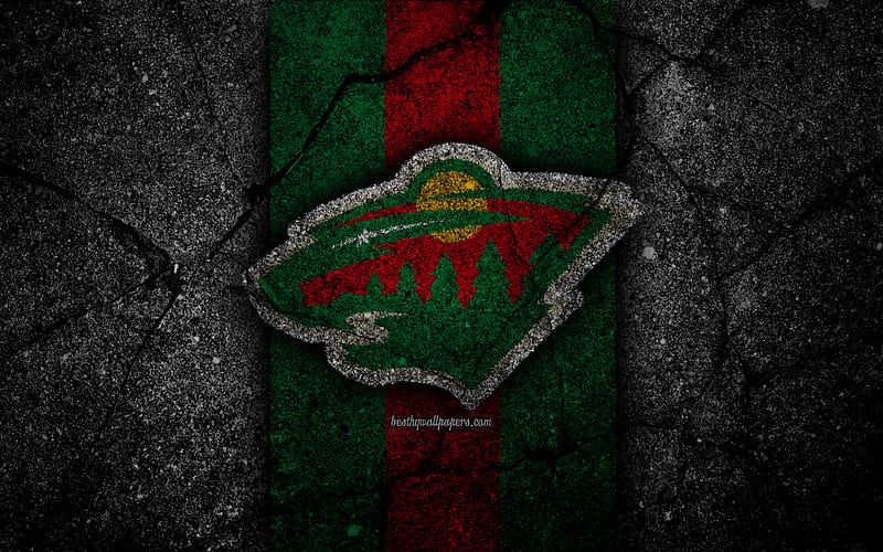 Minnesota Wild, logo, hockey club, NHL, black stone, Western Conference, USA, Asphalt texture, hockey, Central Division, HD wallpaper